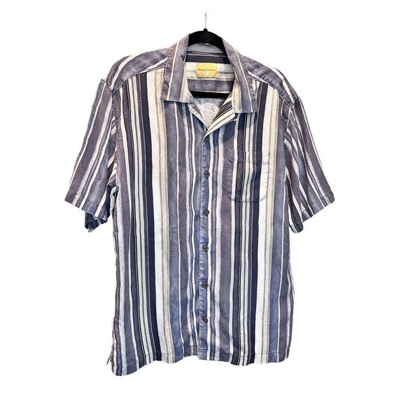 Tommy Bahama 100% Silk Short-sleeve Striped Mens Camp‎ Shirt - Picture 1 of 6